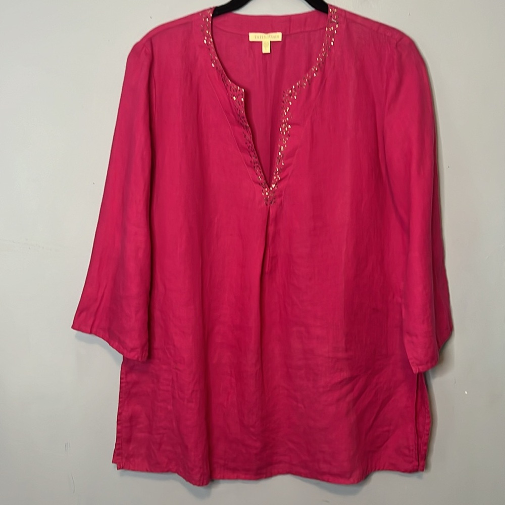 Eileen Fisher Magenta Irish Linen Tunic with Mini Sequins